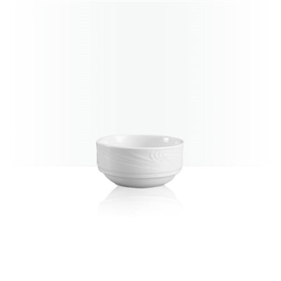 Professional Quality white Waves bowl 11.8 oz by Porcelain Schmidt. With beautiful texture on the edges that resemble the waves of the sea, the Waves model is the perfect match between class and versatility of white porcelain with a modern detail.