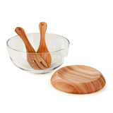 Glass Bowl & Wooden Server and Stand 1139