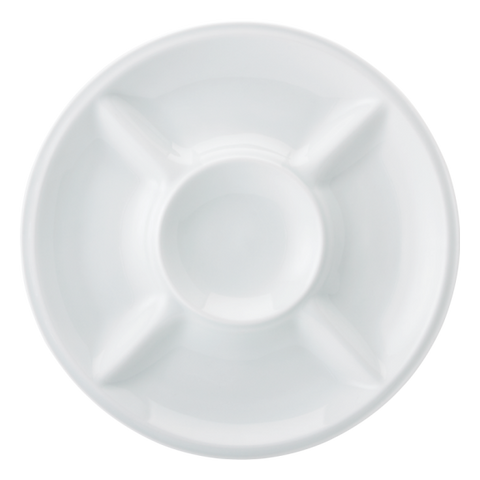Professional Quality white Plate with 5 Divisions 12 1/5 in - Set 6 by Porcelana Schmidt. Table accessories always fit beautifully into any environment.