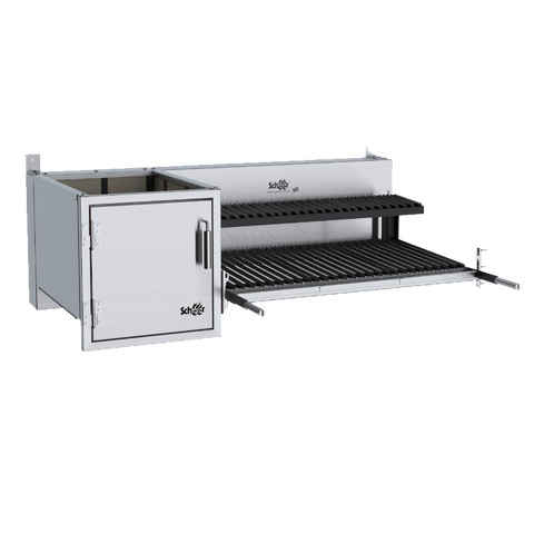 Charcoal Parrilla 630 Scheer has the mechanism that goes up and down the grid with manually operated counterweight. Ideal for small restaurants that roast meat with charcoal or product leaves the factory ready for use already with refractory bricks