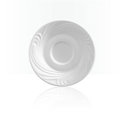 Professional Quality white Waves coffee and tea saucer by Porcelain Schmidt. With beautiful texture on the edges that resemble the waves of the sea,  the Waves model is the perfect match between class and versatility of white porcelain with a modern detail.