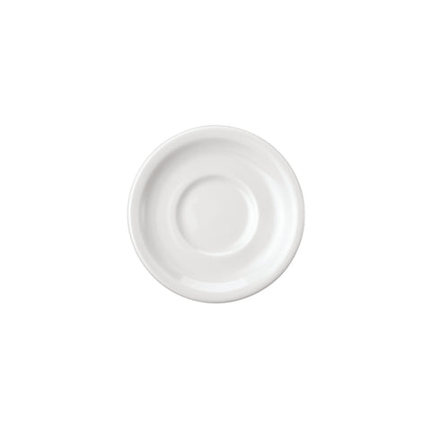 Professional Quality white Espresso Saucer 4 1/4 in - Set 36  by Porcelain Schmidt. Flat plates with a small flap, which gives additional resistance to the pieces.