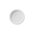 Professional Quality white Saturno Espresso Saucer 4 1/4 in - Set 36  by Porcelain Schmidt. Very delicate plate with parallel lines. The edges are reinforced. Perfect for crowded places like steakhouses and self-service. 
