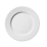Professional Quality white Saturno Dinner Plate 10 5/8 in - Set 24  by Porcelain Schmidt. Very delicate plate with parallel lines. The edges are reinforced. Perfect for crowded places like steakhouses and self-service. 