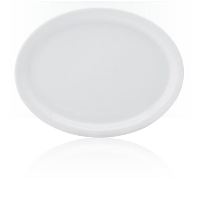 Professional Quality white Protel Platter 11 3/8 in - Set 12  by Porcelain Schmidt. Flat plates with a small flap, which gives additional resistance to the pieces.