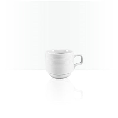 Professional Quality white Saturno Coffee & Tea Cup 6.9 oz - Set 36  by Porcelain Schmidt. The cups are stackable. Perfect for crowded places like steakhouses and self-service. 