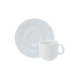 Professional Quality white Waves coffee and tea saucer by Porcelain Schmidt. With beautiful texture on the edges that resemble the waves of the sea,  the Waves model is the perfect match between class and versatility of white porcelain with a modern detail.