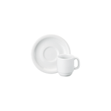 Professional Quality white Cilindrica Espresso Saucer 4 1/4 in by Porcelain Schmidt. With flat plates, the Cilindrica model is perfect for breakfast , room service and coffee shop.