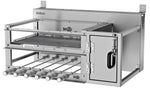 Barbecue Due 625 Rotisserie system with automatic Lift Grill + Fire Lighter. Designed for the Wood-burning lovers, where you start fire on the wood located in a wood basket beside the rotisserie system, then you spread the coals underneath the rotisserie skewers and also Automatic up down Lift Grill, doing both at the same time because they work with independent motors. 