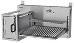 Barbecue Automatic Parrilla Grill + Fire Box. The Due 630 is the classic Argentinean Grilling style Parrilla in V Shape where you start the fire on the wood located on the wood basket, spread the coals underneath the grilling system. The Grill has a motorized system where you move up and down by pushing the switch, controlling fire intensity and heating. 