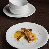 Professional Quality white Voyage Coup Platter 14 1/6 in - Set 12 by Porcelain Schmidt. Flat platters without borders are perfect pieces for hotels and restaurant of Haute Cuisine
