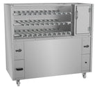 Charcoal BBQ Machine Super 320. A professional charcoal BBQ machine ideal for medium and small size restaurants, it have a rotisserie system of skewers and a fire lighter on side to burn the charcoal and spread the coals under the meat, this BBQ machine leaves our company ready to be used, already with the refractory bricks. 